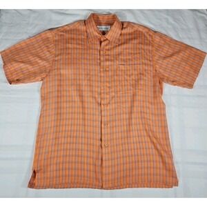 Michael Brandon Short Sleeve Button Up Mens Shirt Large Rayon/Polyester Orange